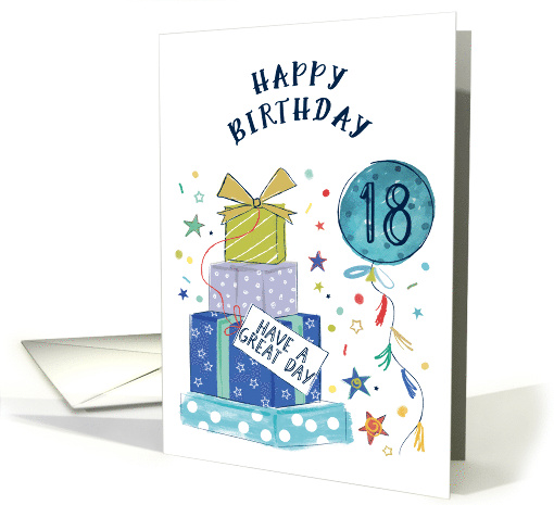 Happy 18th Birthday with Colorful Presents and Balloon card (1943734)