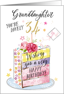 34th Birthday Granddaughter Rainbow Cake Slice card