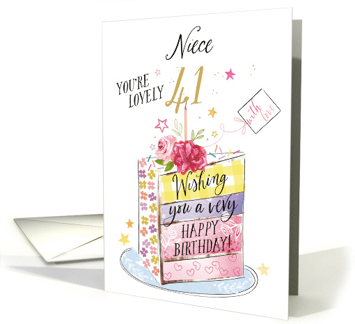 41st Birthday Niece Rainbow Cake Slice card (1994892)