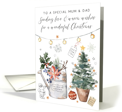 Mum and Dad Christmas Winter Gardener Watercolour Tree card (1998980)