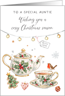Auntie Christmas Teapot and Teacup Festive Tea Time card