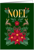 Christmas Noel Poinsettia Flowers Reindeer card