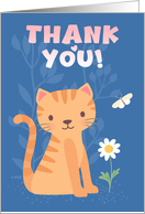 Cute Ginger Kitty Cat With Butterfly in Garden with Thank you Message card