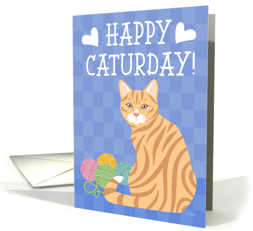Cute Ginger Kitty Cat with Balls of Yarn with Cat Lover Message card