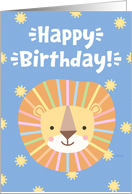 Children's Birthday with Cute Multicolored Smiling Lion Face and Suns