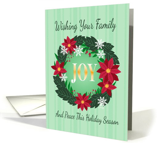 Happy Holidays Peace Joy Christmas Poinsettias Wreath card (1948996)