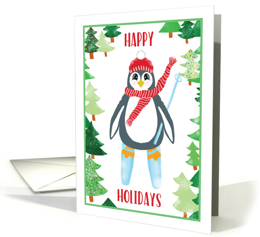 Happy Holidays Festive Skiing Penguin card (1943558)