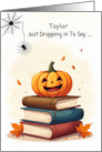 Personalized Name Funny Halloween Cute Spider Dropping In card