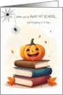 Away at School Funny Halloween Cute Spider Dropping In card