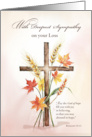 With Deepest Sympathy Religious Cross Wheat and Autumn Leaves card