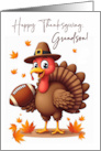 Grandson Thanksgiving Funny Turkey with Football and Leave card