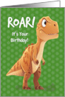 Boy Cute Birthday with T Rex Dinosaur on Green card