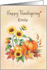 Custom Name Happy Thanksgiving Sunflowers and Pumpkins card