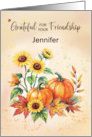 Custom Name Friend on Thanksgiving Sunflowers and Pumpkins card