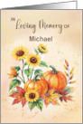 Custom Name In Remembrance Thanksgiving Sunflowers and Pumpkins card