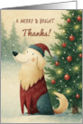 Christmas Thank You with Golden Retriever in Santa Hat by Tree card