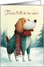 Dog Walker Christmas Thank You with Beagle in Red Scarf card