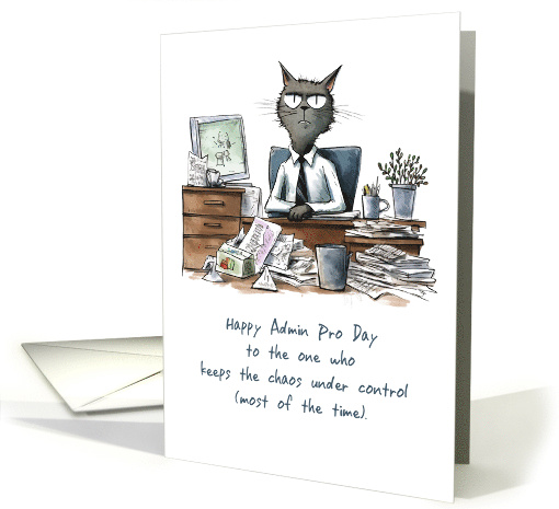 Admin Pro Day Funny Man Cat at Desk with Papers card (1947488)