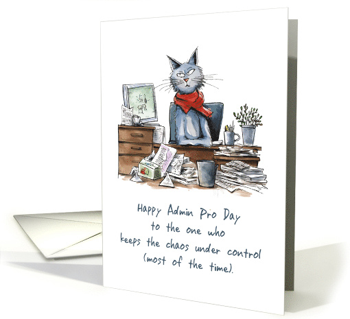 Admin Pro Day Funny Woman Cat at Desk with Papers card (1947490)