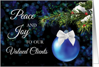 To Business Clients Holiday Greetings Blue Ornament on Bough card