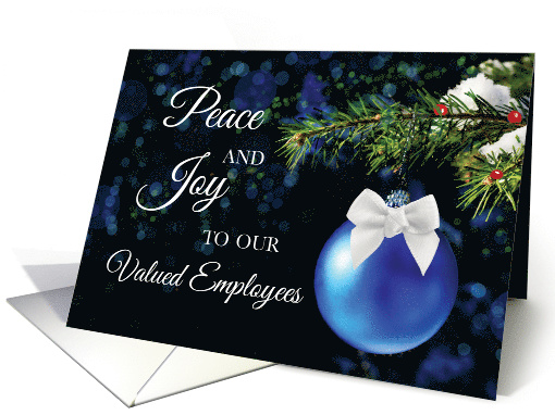 Business Employees Holiday Greetings Blue Ornament on Bough card