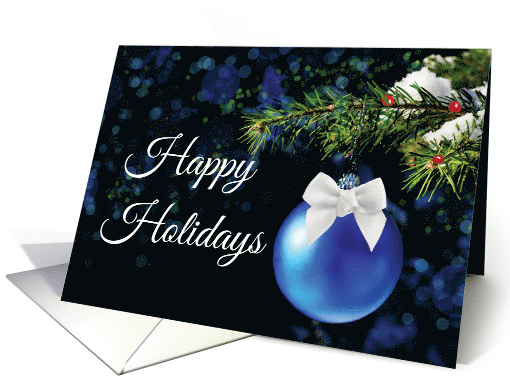 Happy Holidays Bright Joyful Blue Ornament on Bough card (1947602)