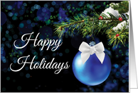 Happy Holidays Bright Joyful Blue Ornament on Bough card