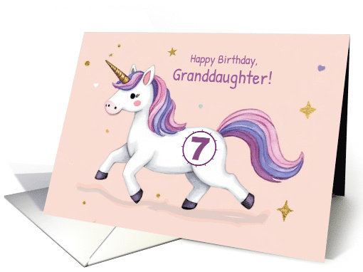 Granddaughter Seventh Birthday Cute Unicorn Pink and Purple card