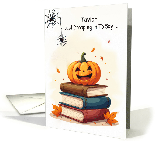 Personalized Name Funny Halloween Cute Spider Dropping In card