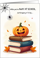 Away at School Funny Halloween Cute Spider Dropping In card