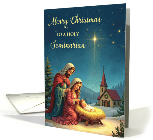 Holy Seminarian Christmas Nativity with Church card (1948076)