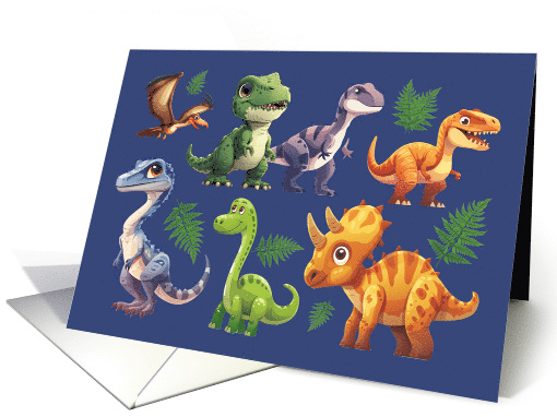 Little Boy Birthday Variety of Dinosaurs on Blue Background card