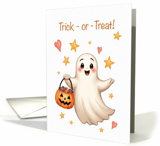 Halloween Bootiful Girl Trick or Treat with Cute Ghost card (1948688)