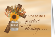 Priest Clergy Appreciation Month with Sunflower and Cross card