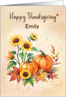 Custom Name Happy Thanksgiving Sunflowers and Pumpkins card