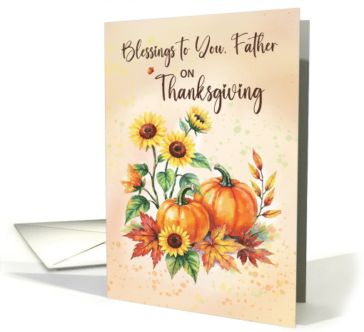 Catholic Priest Blessings on Thanksgiving Sunflowers and Pumpkins card