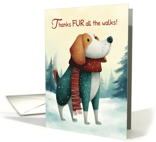 Dog Walker Christmas Thank You with Beagle in Red Scarf card (1950020)
