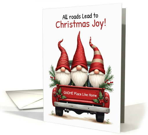 Christmas Joy with Three Gnomes in Red Truck card (1950660)