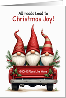 Christmas Joy with Three Gnomes in Red Truck