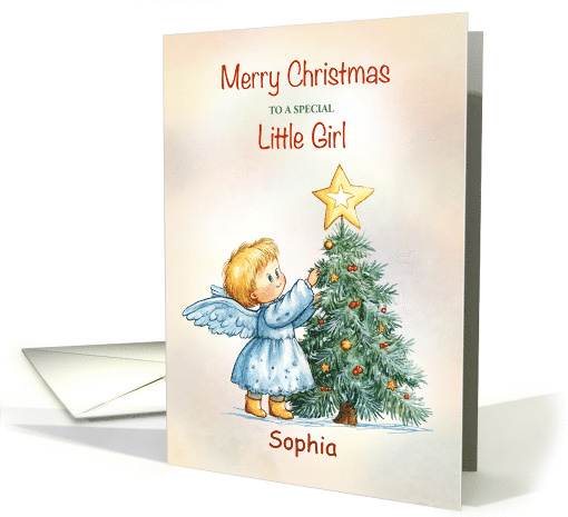 Customizable Name Little Girl Christmas Angel Sweet and Heartfelt card