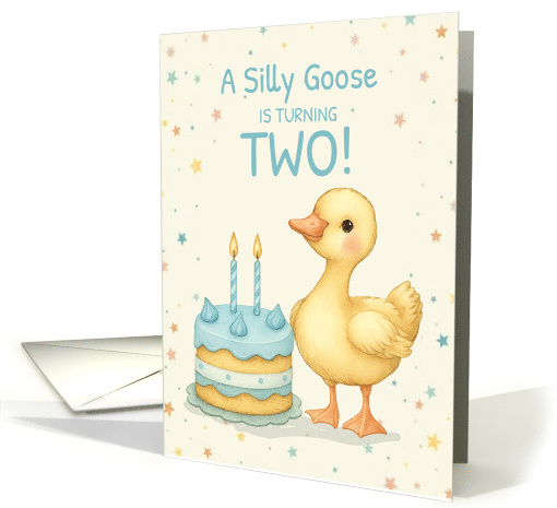 Boy 2nd Birthday A Silly Goose with Blue Cake is Turning Two card