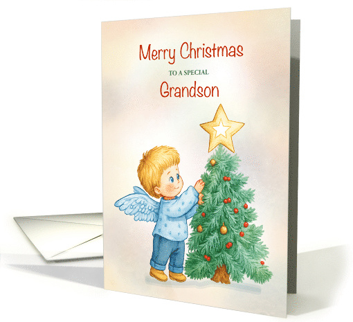 Grandson Christmas Angel Decorating Tree card (1954366)
