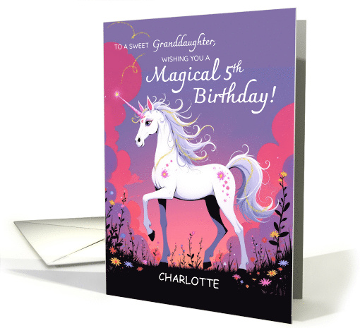 Granddaughter 5th Birthday Magical Unicorn with Custom Name card