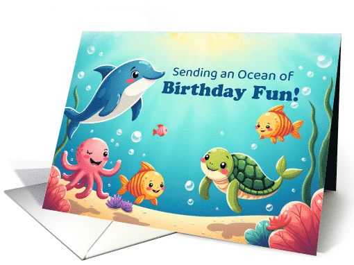 Kids Birthday Ocean Animals Fun Undersea Illustration card (1958480)