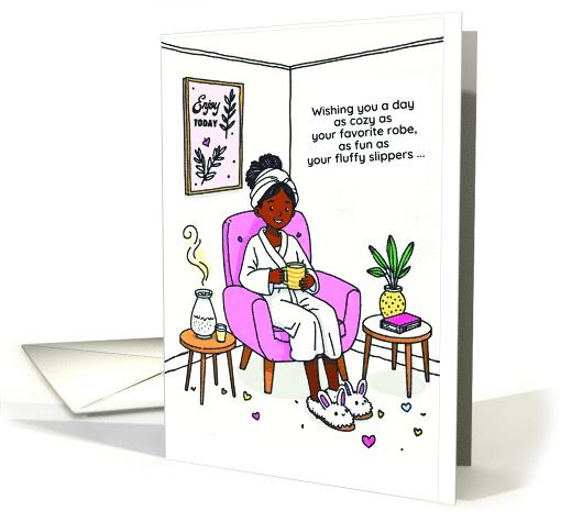 African American Woman Birthday Cozy Funny Slippers Illustration card