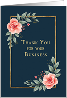 Business Thank You Elegant Navy and Gold Look Floral Appreciation card