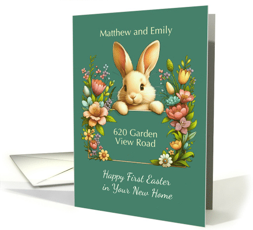 Personalized First Easter in New Home Bunny Floral Spring Design card