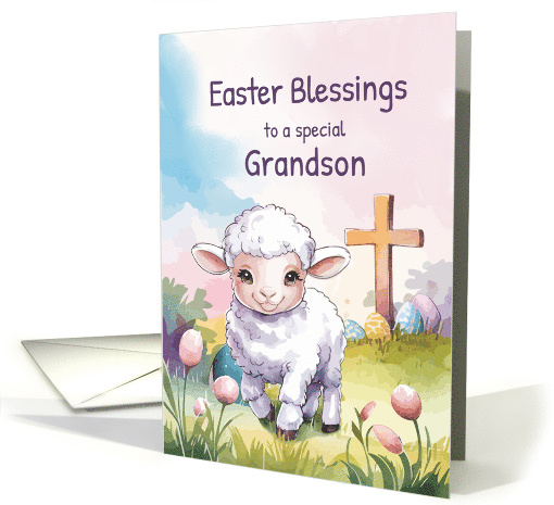 Grandson Easter Blessings Christian Lamb and Cross card (1969666)