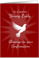 Special Young Lady Confirmation Religious Red Dove Rays Design