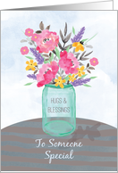 Christian Encouragement Hugs and Blessings Floral Mason Jar card